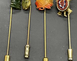 Lot 4 Vintage Gold Tone Metal Figural Stick Pins