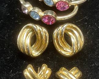 Lot 3 Monet Gold Tn Earrings, Crystal Earrings