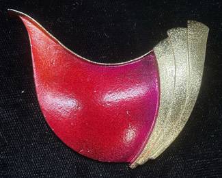 KW Sterling Silver Red Modernist Brooch