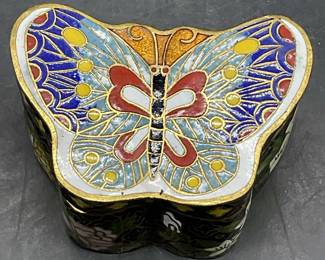 Vintage Asian Cloisonne Butterfly Form Trinket Box