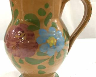Hand Painted Ceramic Pitcher W Floral Detail