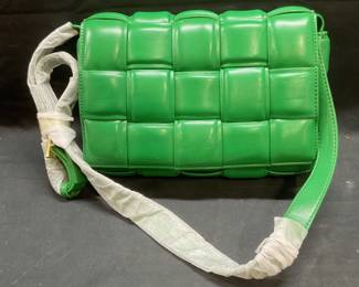 Green Faux Leather Woven Handbag NWOT