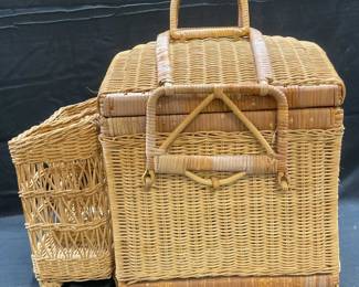 Vintage Woven Wicker Picnic Basket