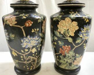 Pair Hand Painted Asian Porcelain Lamps
