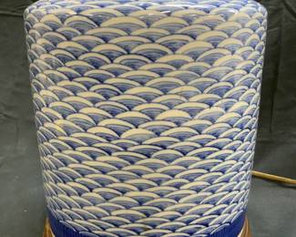 Vintage Asian Porcelain Lamp W Wooden Base
