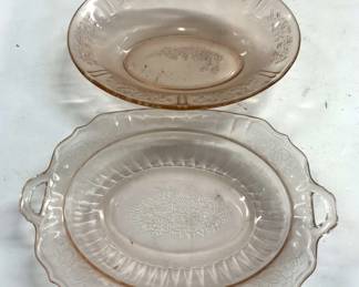 Lot 2 Depression Glass Serving Bowls Pink