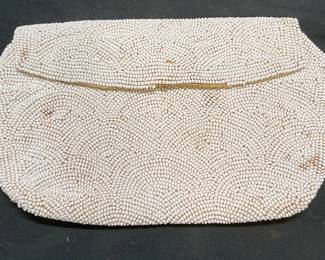 Vtg Jorelle Bags White Beaded Clutch, Belgium