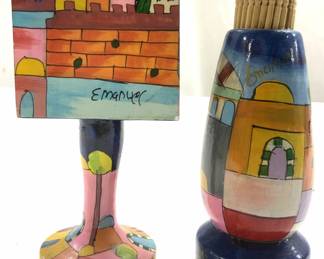 Lot 2 Hand Painted Matchbox & Toothpick Holders