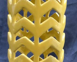 Pierced Cylindrical Ceramic Vase Vessel Yellow