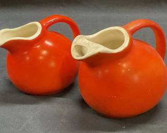 Lot 2 MCM Vtg Red Ceramic Creamer Pitchers