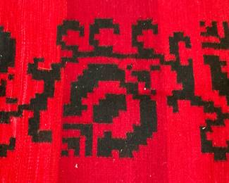 Vintage Handmade Red & Black Woven Tassel Trim Rug