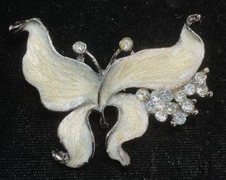 Silver Tone Crystal Enamel Butterfly Brooch