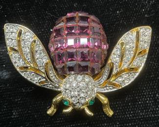 Vintage Gold Tone Crystal Fly Brooch