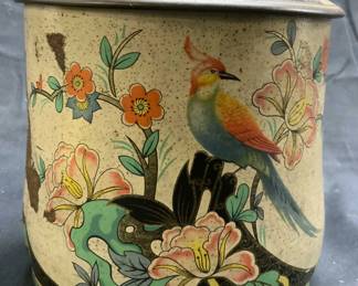 Vintage Asian Floral Detailed Tin W Lid
