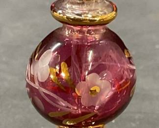 Gilt Amethyst Etched Art Glass Perfume Bottle