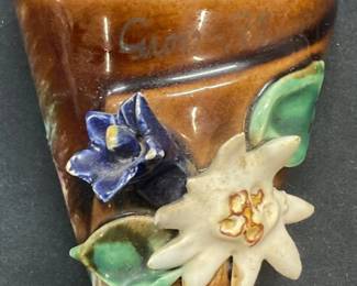 Vtg Ceramic Flower Wall Pocket Planter, Austria