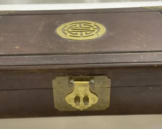 Vintage Asian Wooden Jewelry Box w Lid