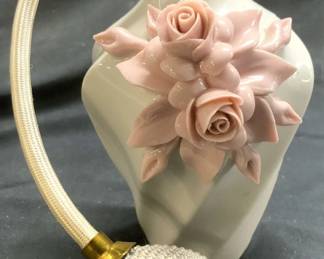 CAPODIMONTE Porc Perfume Bottle W Puff Atomizer