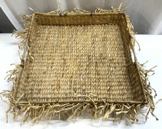 Woven Rattan Centerpiece Tray W Handles
