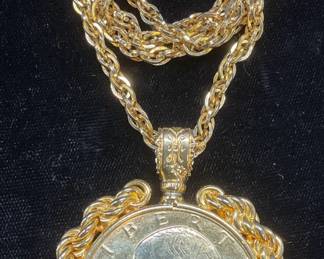 Gold Tone Eisenhower Dollar Coin Necklace