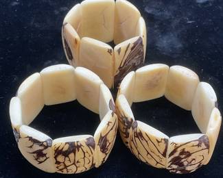 Lot 3 Vintage Carved Tagua Nut Bracelets