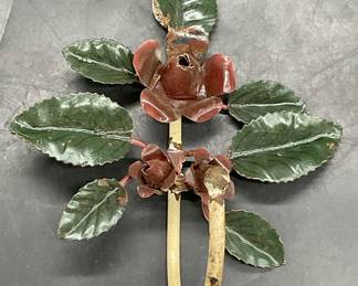 Vintage Painted Iron Toleware Floral Wall Hook