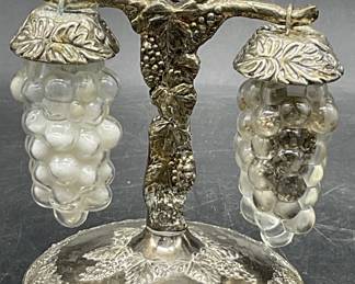 Set Vtg Silverplate & Glass Grape Shakers W/ Stand