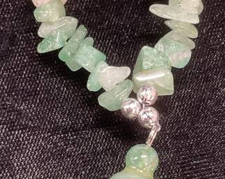 Silver Tn Green Semiprecious Stone Necklace
