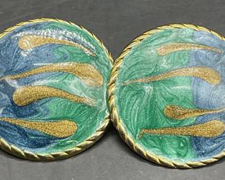 Vintage Green Blue Swirled Enamelwork Earrings