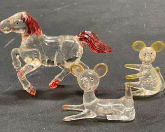 Lot 5 Vtg Art Glass & Lucite Animal Figurals