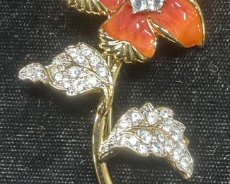 Nolan Miller Gold Tn Enamel Crystal Flower Brooch