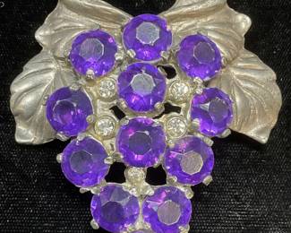 Roth Pewter Purple Crystal Grape Brooch, 3 In