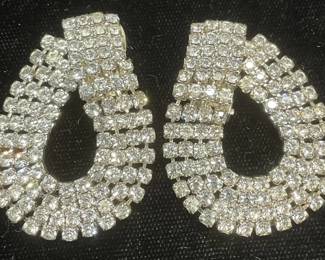 Vintage Silver Tone Crystal Drop Earrings