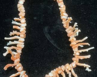 Vintage Pink Coral Branch Beaded Necklace