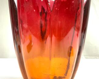 Scalloped Art Glass Red To Orange Gradient