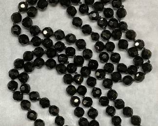 Vintage Black Crystal Beaded Necklace, 35 In