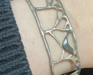 Sterling Silver Bird & Trees Cuff Bracelet