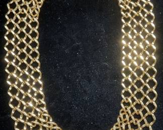Vtg Gold Tone Mesh Chain Choker Necklace