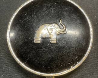 Vtg Silver Tn Black Enamel Elephant Makeup Compact