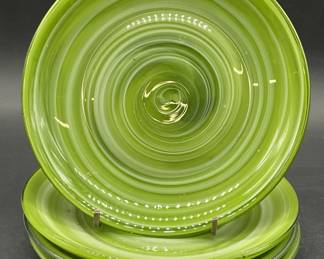 Set 4 Green Swirled Art Glass Plates