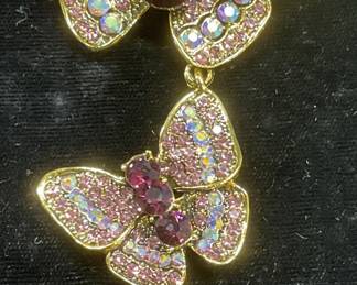 XL Gold Tone Crystal Butterfly Brooch 4.25in L