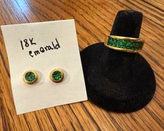 18k emerald ring and 18k emerald Studs