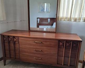 Mid Century Kent Coffey Bedroom 4 piece set (head/foot board, 2 dressers, and bedside table)
