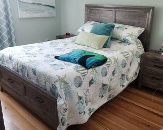 Queen bed; two storage drawers in foot of bed; three beds available