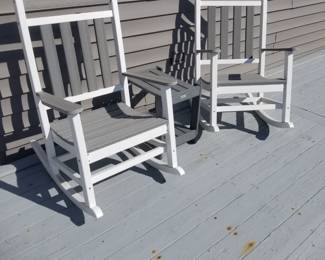 LeisureLine poly-resin rocking chairs & table