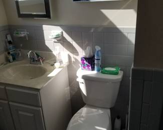 Updated commode; bath vanity; vanity mirror