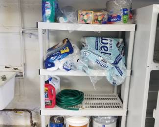 Plastic shelving; household supplies