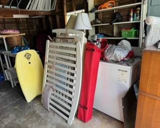 Mini fridge; crib; table lamps