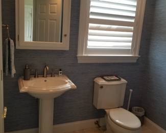 Kohler pedestal sink & commode; wall mirror
