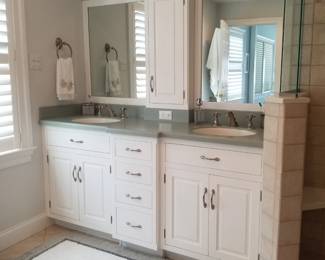 Double bath vanity; wall mirrors; vanity lights